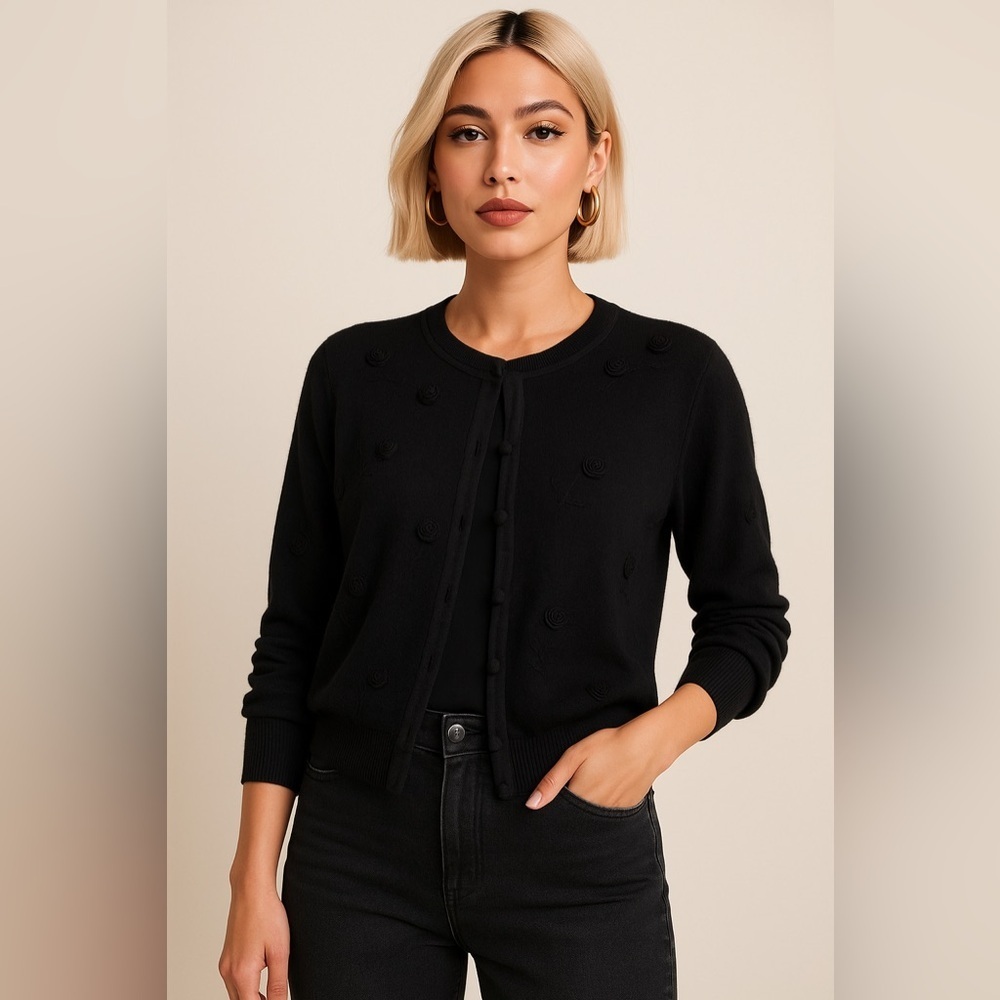 Ann Taylor Silk Blend Black Cardigan | Size XL